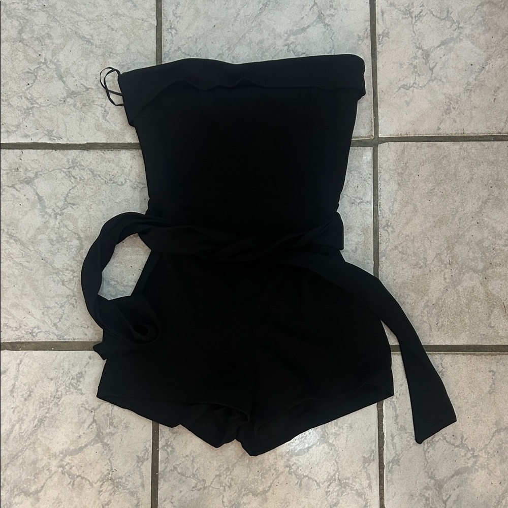 Black Strapless Romper with Belt